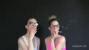 Gorgeous Sylvia Chrystall and Rebecca Cross, Eve 120's Cigarette Smoking With Multiple Exhale-Inhale Smoke Swap "Shotgun" 1080