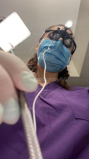 Dental Exam and Fillings with No Numbing in Purple Scrubs