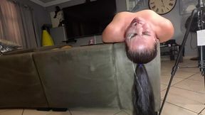 Throat-pieing, cum-covered face-fucked harlot receives sloppy blowjobs amidst her gullet.