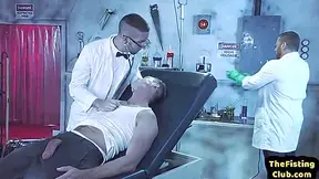 Athletic Bottom Spitroasted By Doctor Before Fisted In Trio