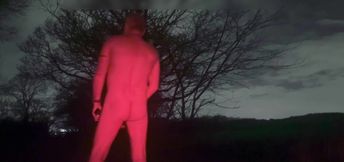 Wanking naked outside of car , driver slowed down