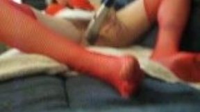 Huge and chunky mature lady masturbating with baseball bat