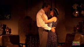 Horny man fucking his brunette fiancee in the front of the fireplace