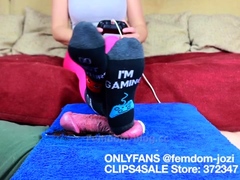 Cock box trampling and cbt ballbusting in cute socks –