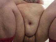 Cage check and anal training in public bathroom
