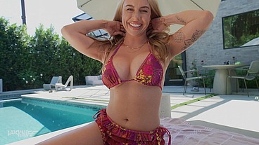 Beautiful Blonde MILF can't keep quiet during sneaky pool hookup - Summer Vixen