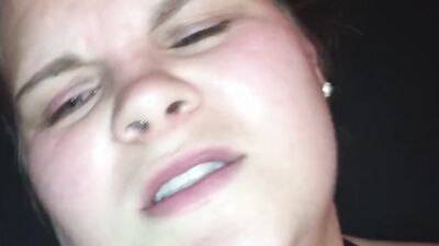 Chubby brunette in sexy lingerie spreads legs for a BBC