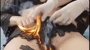 Clothes on FIRE - Animated woman's clothing is burned to cinders leaving her completely naked - FIRE superhero saga