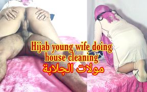 Amazing Arab young wife wearing hijab doing house cleaning and getting fucked hard