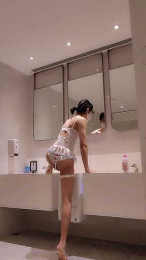 Ballerina Exhibitionist Play with Dildo in the Toilet