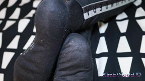 Worn Black Socks & Dirty Silver Loafers - Real Footwear Tease in Leggings