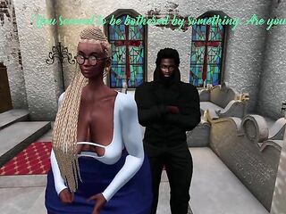 Second Life Ebony stud bangs Latin chick woman in a church