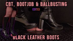 CBT, Bootjob and Ballbusting in Black Leather Boots with TamyStarly - (Edited Version) - Heeljob, Femdom, Shoejob, Ball Stomping, Foot Fetish Domination, Footjob, Cock Board, Crush, Trampling