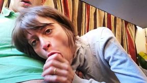 Petite Italian wife sucks her husband's stiff member after a party