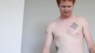 Ginger amateur fingers himself while wanking his small cock