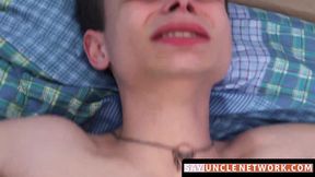 Hard cumming twink's breeding session with his stepbro's raw cock and hot cum