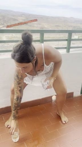 In Public😳 Pissing So Much In Two Glasses💦