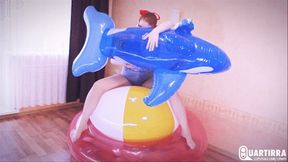 Q692 Derpy sits on big beachball and blows up blue Intex Whale - 1080p