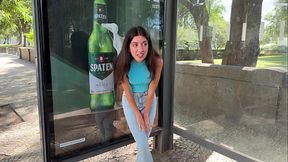 Wetting Jeans on Public Bus Stop Desperation Pee