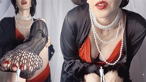 A Retro Giantess with red toenail sighs languidly, caressing you with her feet