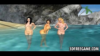 Hot 3D beach whores are stripping outdoors