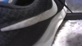 POV Inside Her Worn Black Nikes While She Does Yoga – 12 Minutes of Up-Close Foot Action