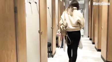 DEEPTHROAT BLOWJOB IN THE FITTING ROOM. Swallow his cum