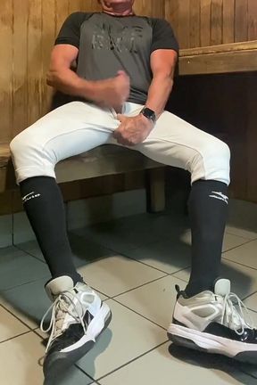 Buff Jacked Jockdad87 Edges in Baseball Gear in the Sauna