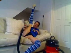 Beautiful college babe fucks herself with a vacuum cleaner