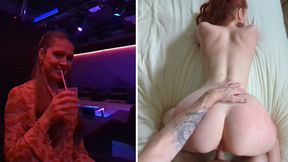 Redhead slut twerks on disco guy's dick and gets deepthroated
