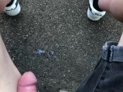 Horny in a park, 2 guys are sitting around the corner, had to be quick.