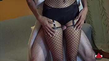 She jerks me off before Thigh Gap Fucking in Fishnet Garters