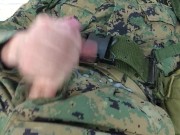 US Marine Crossdresser Cums All Over Self In Full Combat Uniform