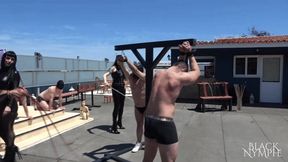 5 Dommes whipping slaves outdoors | Black Nymphe, Mistress Alexandra, Mistress Hellfire, Lilith Last Witch, Mistress Tirza