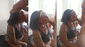 ebony bbw milf gets cum facial after getting facefucked
