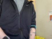 Jerking off at work AT THE COUNTER!! with risky cumshot