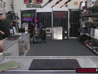 Busty Skyla Novea kneels to give a blowjob