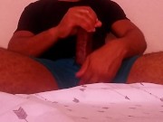 Russian moaning and groaning while masturbating big cock with dirty talk