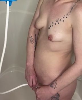 First time Belly inflation water enema