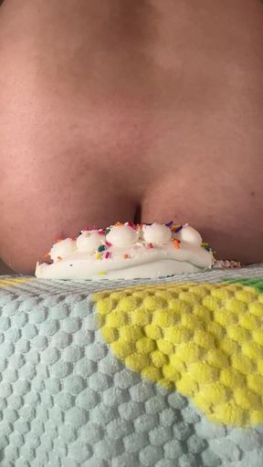 Step Mom Smashes My Birthday Cake with Her Fat Pussy