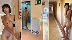 Risky Elevator Public Nudity Challenge In Big Hotel