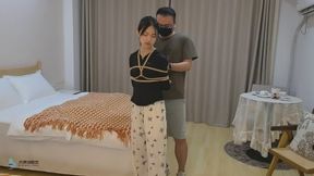 The cute girl in white socks was tied up tightly to gag her mouth (Chinese Model)