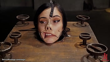 Thin slave tormented on device bondage