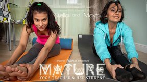 Mature Yoga teacher has a special lesson for her lesbian student