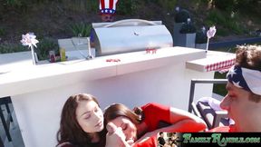 Teen and stepmom share hefty cock in threesome