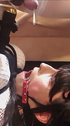 Tranny Bounded so She Has to Cum in Her Own Mouth