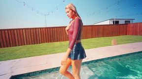 Katie Gets Wet in A Sexy Jeans Mini Skirt and a Bodysuit