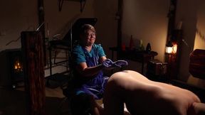 Mistress fists her slutty nurse's rear in the kitchen