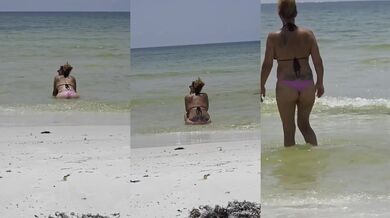 Stepmom’s bikini beach flashing got me hard as a voyeur