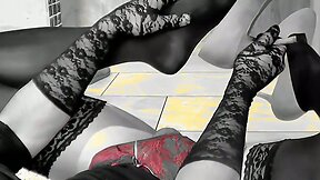 CD masterbates and cums on stocking feet